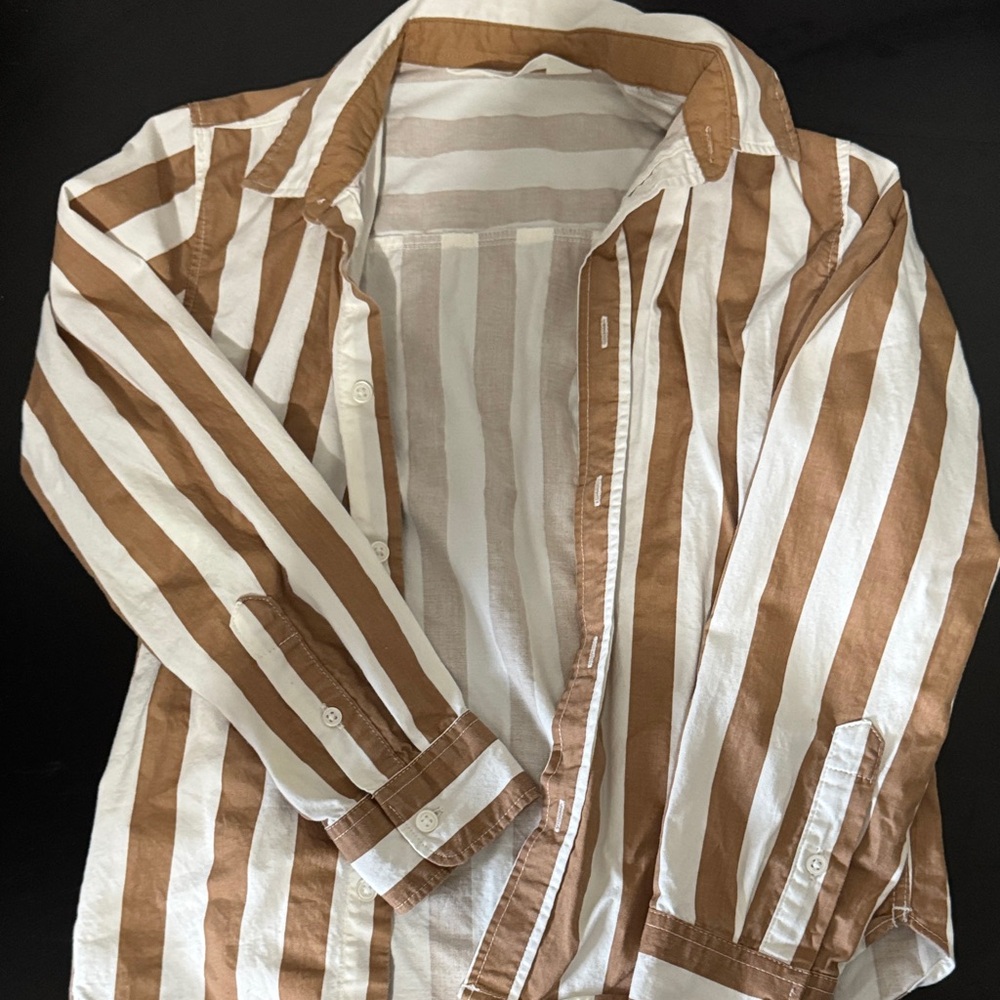 H&M Kids Brown and White Striped Button Down Shirt